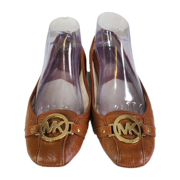 Michael Kors Fulton Moc Ballet Flat Shoes Sz 9M Saffiano Leather Tan Slip On - Picture 3 of 15